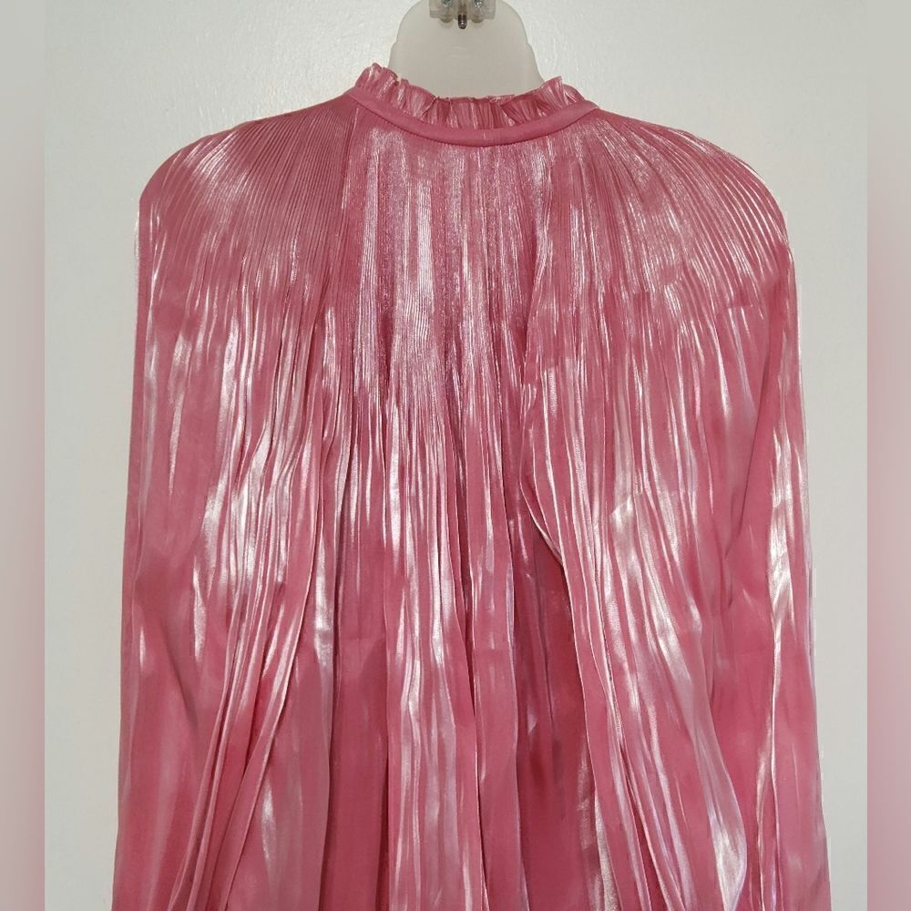 RHODE adele plissé lamé satin blouse pink size M - Picture 9 of 12